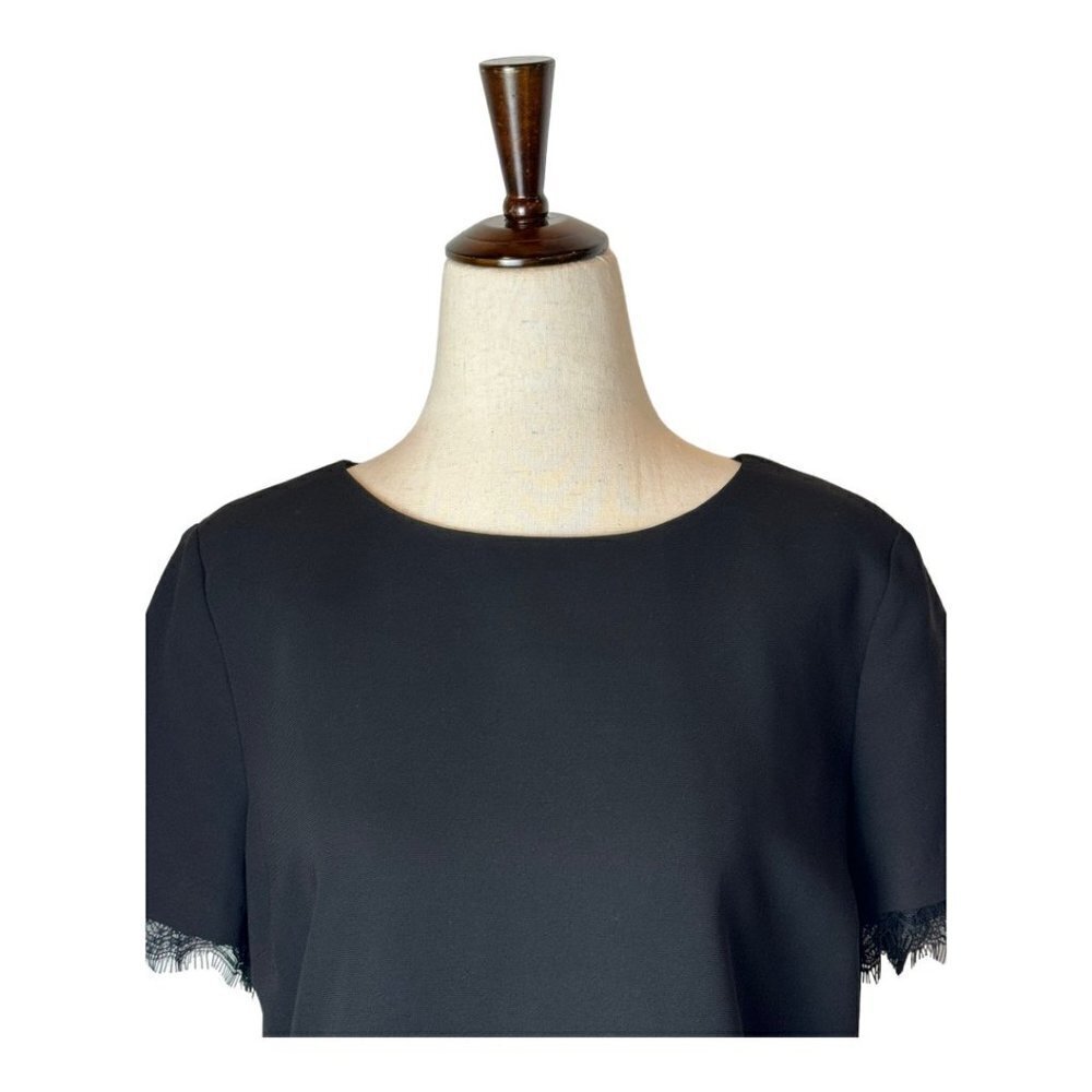 Sandro Black Crew Neck Short Sleeve Lace Trim Exposed Zipper Blouse Size 0‎ - Picture 4 of 12